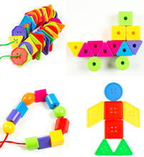 Children Stringing Beaded Toy Colorful Plastic DIY Letters Geometric Shapes Buttons Threading Beads Puzzle Game Educational Toy 2024 - buy cheap