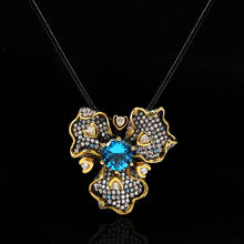 Flores de dos tonos negro y dorado de alta calidad con diamantes y circonita azul para mujer, collar exagerada, regalo de joyería 2024 - compra barato