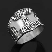 Anel viking masculino mjolnir thor martelo raven runas, anel de aço inoxidável com valknut, bolsa de presente, joias nórdicas 2024 - compre barato