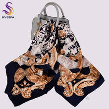 BYSIFA|Luxury Black Khaki Pure Silk Scarf Shawl Women Fashion Brand Square Scarves 100% Silk Scarf Hijab Black Khaki,Black White 2024 - buy cheap
