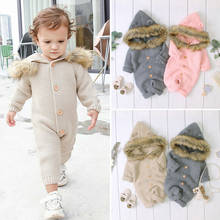 0-24M Baby Girl Boy Winter Rompers Clothes Knitted Long Sleeve Single Breasted Hoodie Romper Jumpsuit Outfits 2024 - buy cheap