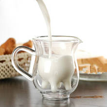 Taza creativa de vidrio de doble capa de vaca, jarra de leche encantadora, jugo, té, café, jarra de vidrio transparente, jarra de espuma de leche, 250ml 2024 - compra barato
