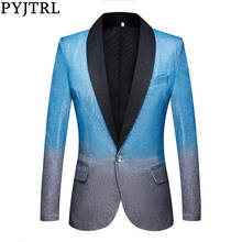 Pyjtrl blazer masculino odontologia, nova jaqueta brilhante azul céu, clube noturno, palco, cantor, vestido de baile, casamento, fantasia, cor degradê 2024 - compre barato