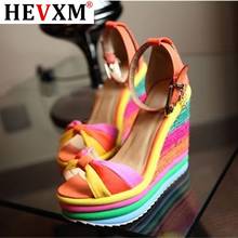 2020 Summer Sandals Women Women's Ladies Wedges High Multicolor Patchwork Sandals Peep Toe Roman Shoes Sandals High Heels 2024 - buy cheap