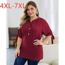 Novo 2021 verão plus size tops para mulheres blusa grande manga curta solta casual botão vermelho bolso camisa longa 4xl 5xl 6xl 7xl 2024 - compre barato