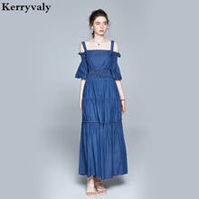 Summer Denim Off Shoulder Strapless Sexy Long Runway Dresses 2021 Women High Quality Halter Maxi Dress Robe Longue Femme K3126 2024 - buy cheap