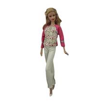 Модный наряд для куклы Барби 11,5 дюйма, одежда, рубашка с длинным рукавом и цветочным принтом, рубашка, белые брюки, аксессуары для шарнирных кукол 1/6 2024 - купить недорого