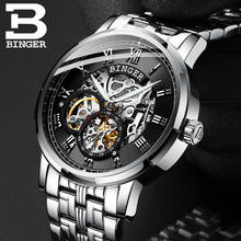 Swizerland BINGER Brand Men self-wind Automatic Mechanical Watches Fashion Double Skeleton Male Steel Luminous Waterproof Watch 2024 - buy cheap