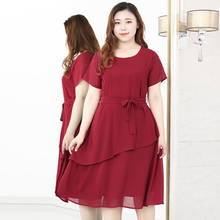 4XL To 10XL Oversized Women Chiffon Dress Short Sleeve High Waist Summer Dresses Solid Midi Vestido De Mujer 2024 - buy cheap