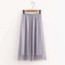 2019 Summer Women Tulle Skirt Pleated Skirt Black High Waist Midi Skirts Thin Chiffon Mesh Yarn loose Long Skirts Women 2024 - buy cheap