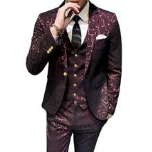 Luxury Men Suit Sets Latest Coat Pant Vest Design Dress Suits Floral Slim Mens Groom Tuxedo Suit Blue Burgundy S-3XL 2024 - buy cheap