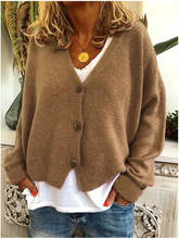 Autumn and Winter Casual Loose Sweater Knit Cardigan V-Neck Single Breasted Solid Color Yellow Sweater 2024 - buy cheap