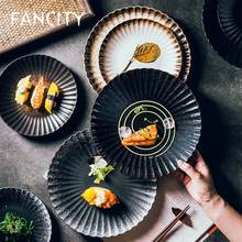 Fancity simples criativo japonês placa de cerâmica restaurante utensílios de mesa preto grande tamanho ocidental placa comida jantar pinea 2024 - compre barato