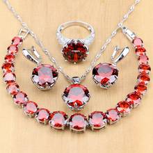 Women 925 Silver Jewelry Sets Red Garnet White CZ Beads for Women Wedding Earrings/Pendant/Necklace/Rings/Bracelet Dropshipping 2024 - buy cheap