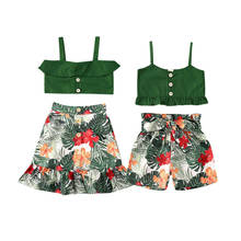 Citgeett Summer Kid Baby Girl Sleeveless Vest Ruffle Green Tops+Bowknot Shorts&Dress Clothes Casual Set 2024 - buy cheap