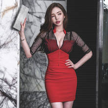 Large Size Spring Winter Sexy Party Dress Women Mesh Patchwork Empire Bodycon Red Dress Ladies Wrap Mini Ladies Dresses Club 2024 - buy cheap