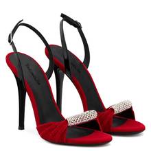 Sandalias de tacón alto de aguja para mujer, zapatos de terciopelo con diamantes de imitación, a la moda, de talla grande, para boda, con cadena de cristal, 2021 2024 - compra barato