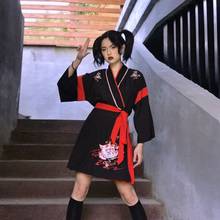 Одежда в китайском стиле, женский весенний костюм в стиле Харадзюку из 2 предметов с аниме-кошкой и черной юбкой, костюм для косплевечерние, 12339 2024 - купить недорого