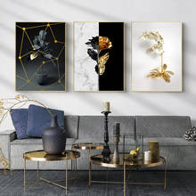 Póster de flor dorada abstracta para pared, lienzo nórdico de línea geométrica de mármol, pinturas modernas para decoración del hogar y sala de estar 2024 - compra barato