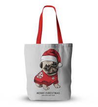 Bolso de mano con estampado de perro Pug para mujer, bolsa de mano de lona de tela para compras, ecológico, reutilizable 2024 - compra barato