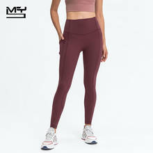 Mys-calça capri de ginástica sem costura, equipamento feminino esportivo e fitness, cintura alta com bolso 2024 - compre barato