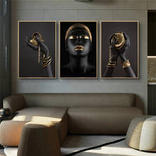 African Black Woman holding Golden Jewelry Canvas Painting Posters Prints Wall Art Pictures Cuadros Home Decor Home Decoration 2024 - buy cheap