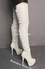 Botas por encima de la rodilla para mujer, zapatos de tacón de aguja con plataforma y punta redonda, sexys, de cuero blanco 2024 - compra barato
