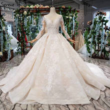 Serene Hill Luxury Wedding Dress with Long Train 2019 O-Neck Button Back Embroidery Sequin Princess Bridal Gown vestido de noiva 2024 - buy cheap