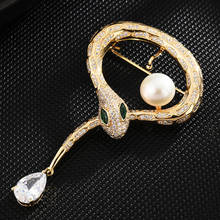 Zlxgirl Green Eye drop cubic zircon snake brooch pins best Christmas gifts copper scarf Corsage Pins nice women couple jewelry 2024 - buy cheap