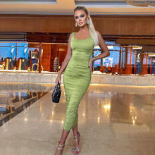 Vestido verde plisado sin mangas para mujer, traje sexy ajustado con Espalda descubierta, elegante, para fiesta y club nocturno, 2020 2024 - compra barato