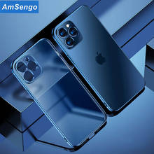 Amsengo Luxury Plating Square Frame Transparent Case For iPhone 13 12 11 Pro Max Mini X XS XR 7 8 Plus SE Soft Silicone Cover 2024 - купить недорого