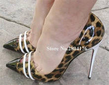 Zapatos de tacón de aguja con punta puntiaguda, calzado de vestir, de leopardo, con purpurina, sin cordones, talla grande 2024 - compra barato