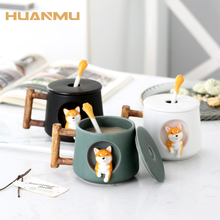 Shiba Inu Embossed Cartoon Ceramic Cup Creative Mug With Lid Spoon Couple Home Drinking Cup Drinkware Coffee Milk Espresso Gift 2024 - buy cheap