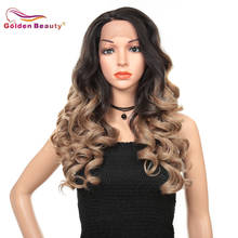 Golden Beauty 24inch Synthetic Tpart Lace Wigs For Women Long Body Wave Wigs Heat Resistant Brown Curly Hair Wigs 2024 - buy cheap