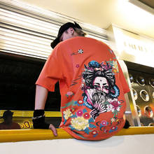 2020 Streetwear T Shirt Men Hip Hop Japanese Geisha Tshirt Short Sleeve Summer Japan Harajuku T-Shirt Cotton Tops Tees Orange 2024 - купить недорого
