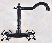 Black Oil Rubbed Antique Brass Bathroom Kitchen Sink Basin Faucet Mixer Tap Swivel Spout Wall Mounted Dual Cross Handles mnf454 2024 - buy cheap