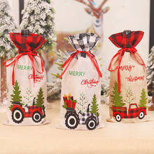 Ornamento de natal treliça linho bordado criativo dos desenhos animados carro garrafa de vinho capa champanhe garrafa de vinho saco 2024 - compre barato