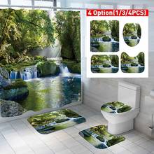 Green Forest Waterfall Bathroom Non-slip Mat Set Durable Waterproof Shower Curtain Set Pedestal Rug Lid Toilet Cover Bath Mat 2024 - buy cheap