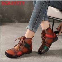 Ботинки XGRAVITY C128 женские на плоской подошве, элегантные сапоги из натуральной кожи, на шнуровке, Винтажная обувь, разные цвета 2024 - купить недорого