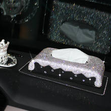 Shiny Carmounted Crystal Diamonds Tissue Box PU Leather Tray Napkin Wipe Holder With Antislip Mat Home Car Inside Decoration 2024 - compre barato