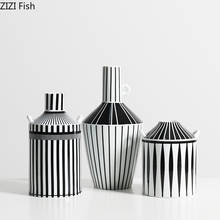 Decoração geométrica vaso de cerâmica preto listrado arranjo flor ornamentos porcelana vasos mesa decoração para casa acessórios 2024 - compre barato