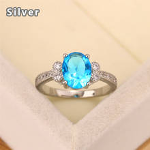 Best selling European and American fashion S925 silver wedding ring zircon lady sea blue goose egg crystal jewelry gift 2024 - buy cheap