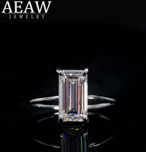 Anel de moissanite 6*11mm, luxo, 3.0 quilates, sólido, 10k, ouro branco, anel de noivado, corte de esmeralda, anel de casamento 2024 - compre barato