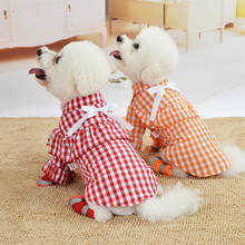 Красное/оранжевое летнее клетчатое платье для домашних животных с бантом, юбка для свадебных собак, платья принцессы для домашних животных, модная одежда для маленьких собак, чихуахуа, Тедди 2024 - купить недорого