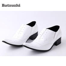 Batzuzhi-zapatos de cuero con punta estrecha para hombre, calzado de charol con tacón alto de 6,5 cm, color blanco, para boda, US6 a US12 2024 - compra barato