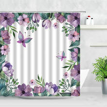 Purple Flowers Butterfly Green Leaf Print Home Bathroom Curtains Floral Plant Scenery Creative Hooks Screens Shower Curtain Sets 2024 - buy cheap