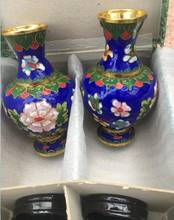 5" china fengshui bronze Cloisonne Enamel flower statue Bottle Pot Vase jar pair 2024 - buy cheap