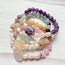 Reiki Healing Rock Crystal Stone Freshwater Pearl Charm Strand Bracelets Natural Amethysts Fluorite Pink Quartz Bracelets Women 2024 - buy cheap