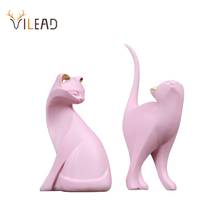 VILEAD 15cm Resin Pink Cat Figurines Bedroom Decoration Abstract Statue Nordic Animal Figure Home Decor Sculpture New Year Gifts 2024 - buy cheap