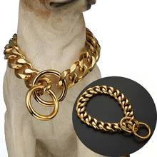 Plated Gold Dog Collar Stainless Steel Cuban Curb Link Pet Chain for Big Dogs French Bulldog Necklace 19mm Width 16"-28" Collar 2024 - buy cheap